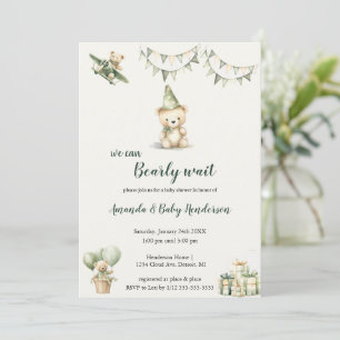 invitation babyshower ours brun et vert