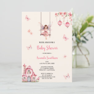 invitation babyshower rose fée
