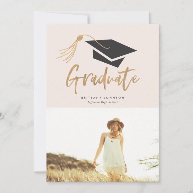 Invitation Bac de diplôme et Tassel Gold Foil Photo Party (Devant)
