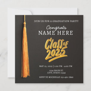 Invitation Bac de fin d'études secondaires Noir Gold Classe 2