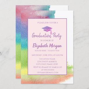Invitation Bac de graduation de parties scintillant, Aquarell