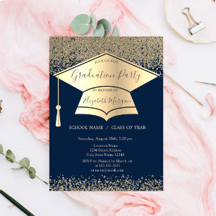 Invitation Bac de graduation d'or, Diamants Marine Bleu Gradu