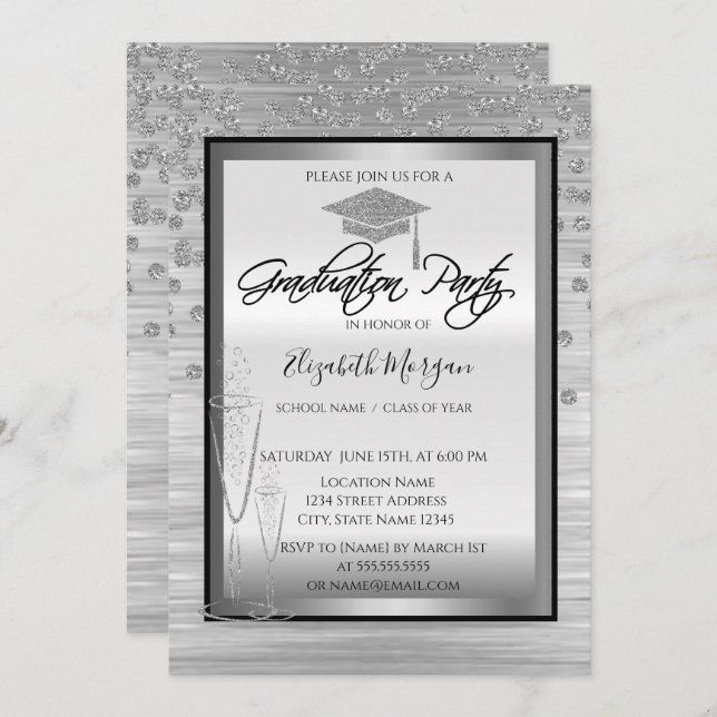 Invitation Bac de graduation en argent, Diamètre en verre Gra (Devant / Derrière)