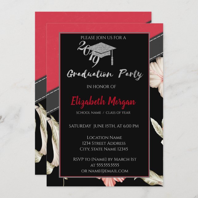 Invitation Bac de graduation Parties scintillant en argent, F (Devant / Derrière)