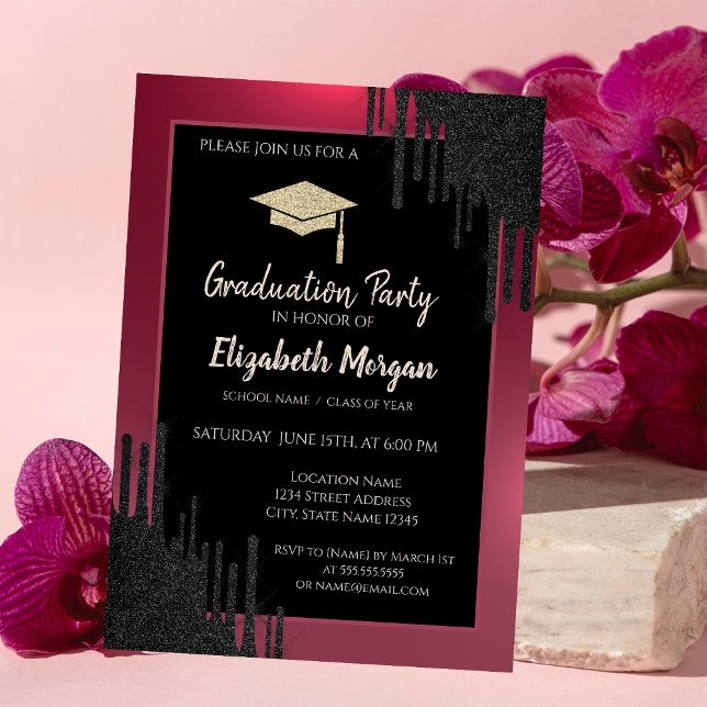 Invitation Bac de parties scintillant, Baies noires rouge (Créateur téléchargé)