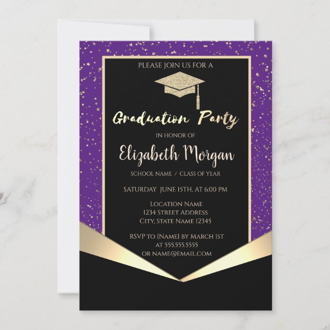 Invitation Bac de parties scintillant, Confetti Violet Gradua (Devant)