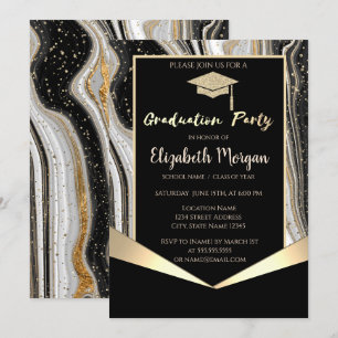 Invitation Bac de parties scintillant, Marbre Noir Confetti