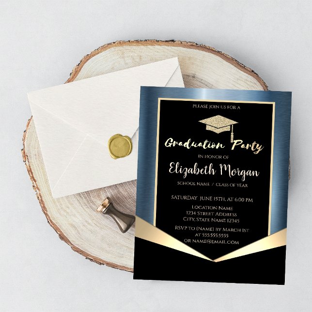 Invitation Bac de parties scintillant, Métal Bleu (Créateur téléchargé)