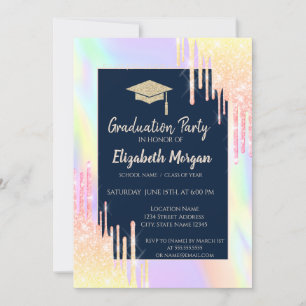 Invitation Bac de parties scintillant, Rose Gold Drives, Bleu