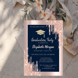 Invitation Bac de parties scintillant, Rose Gold Drives, Bleu