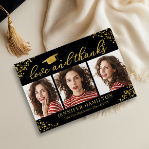 Invitation Bac d'or de diplôme sur l'amour noir et Merci