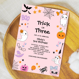 Invitation Bac rose ou traiter Halloween 3e anniversaire
