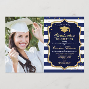 Invitation Baccalauréat avec photo - Marine White Gold