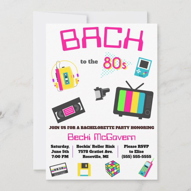 Invitation Bach au Bachelorette Party des années 80 (Devant)