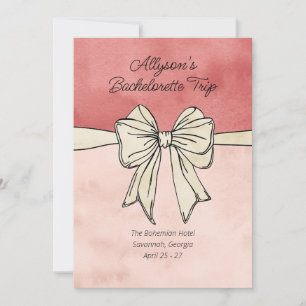 Invitation Bach de code QR moderne rose et crème Bow