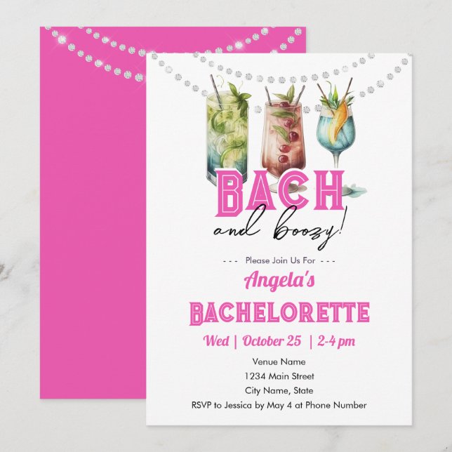 Invitation Bach et Boozy Bachelorette (Devant / Derrière)