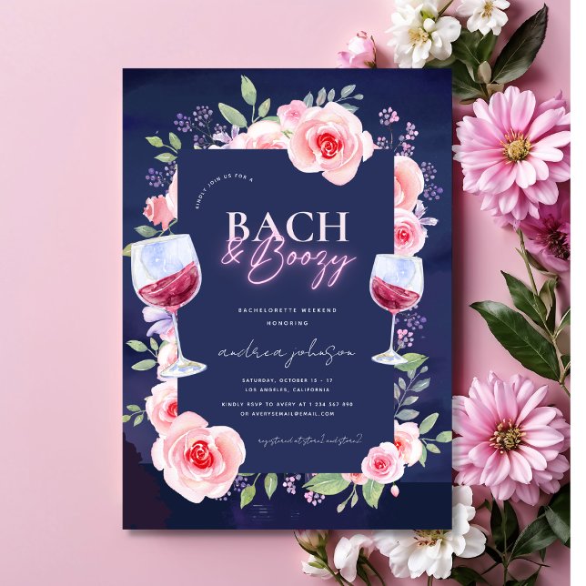 Invitation Bach et Boozy Neon & Fleurs Florales Bachelorette (Créateur téléchargé)