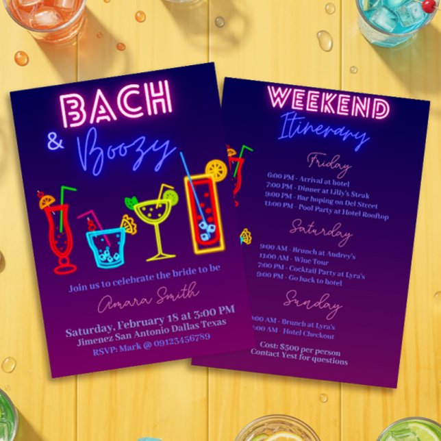 Invitation Bach et célibataire en goguette avec l'itinéraire (Bach and Boozy Bachelorette with Itinerary Invitation)