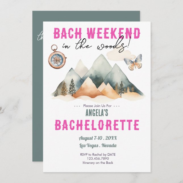 Invitation Bach in the Woods Camping Bachelorette weekend (Devant / Derrière)