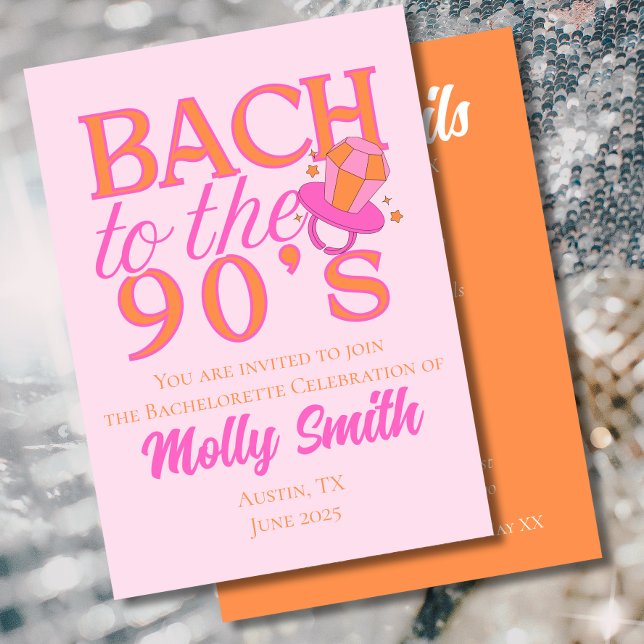 Invitation Bach to the 90s - Retro Bachelorette Party (Bach to the 90s invite with modern serif font – perfect for 90s bachelorette or bridal celebrations!)