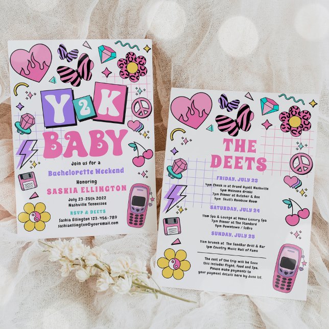 Invitation Bach To The 90s Y2K Bachelorette Weekend Itinérair (Créateur téléchargé)