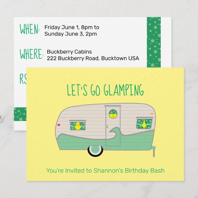 Invitation Bâche de Camping Rétro Verte Menthe Boîte de Jambo (Devant / Derrière)