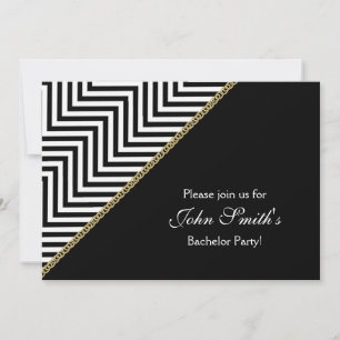 Invitation Bachelier en chevron blanc noir CUSTOM
