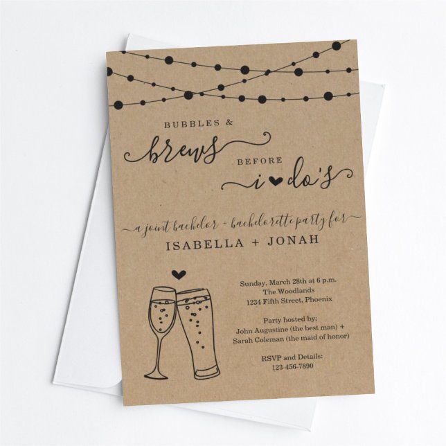 Invitation Bachelor & Bachelorette Party Bubbles & Brew (Créateur téléchargé)