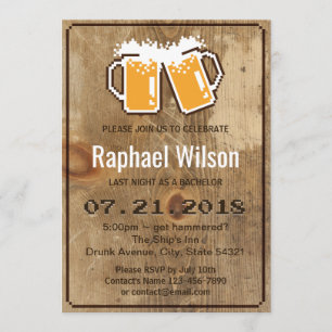Invitation Bachelor Card Pixel Beers & Wood