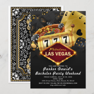 Invitation Bachelor Casino Party Black Gold