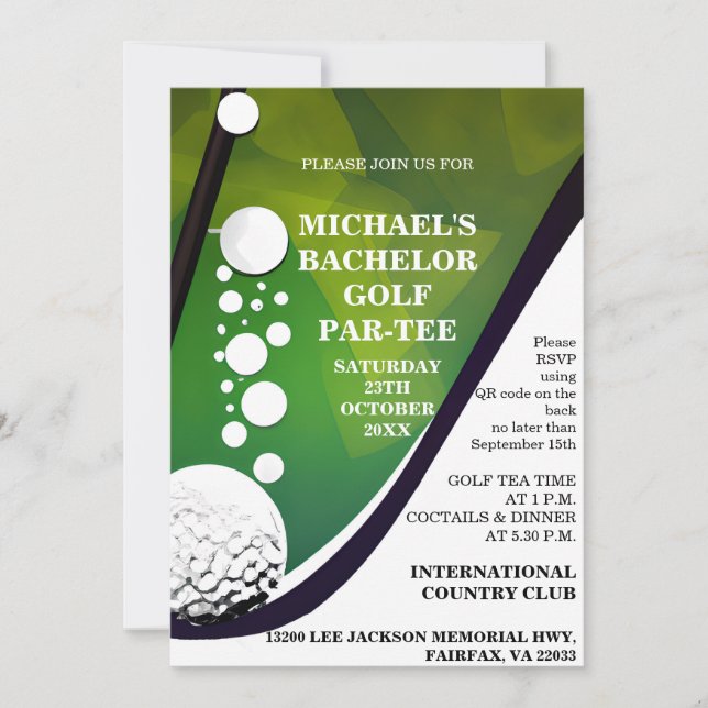 Invitation Bachelor Golf Par Tee | Golf Bachelor Party (Devant)