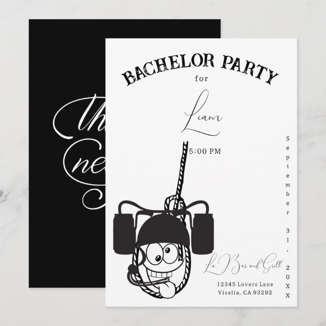 Invitation Bachelor noir et blanc de bière amusante Invitatio (Devant / Derrière)