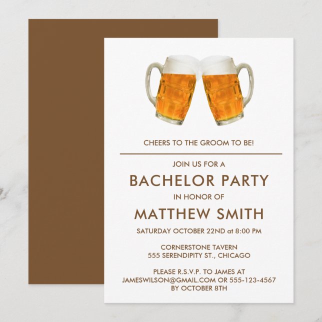 Invitation Bachelor Party Bière Cheer Mariage (Devant / Derrière)