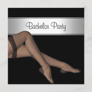 Invitation Bachelor Party Black Silver Girl Fishnet Stockings