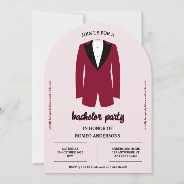 Invitation Bachelor Party de Tuxedo Noir Bourgogne (Devant)