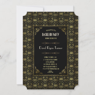 Invitation Bachelor Party   Gold Black 1920 Art Déco