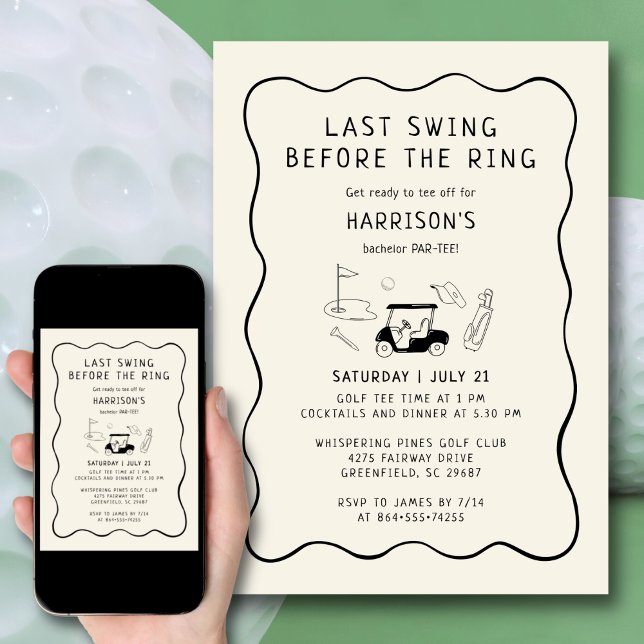 Invitation Bachelor Party Golf Dernière swing avant l'anneau (Créateur téléchargé)