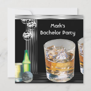 Invitation Bachelor Party Mens Boissons Black Silver