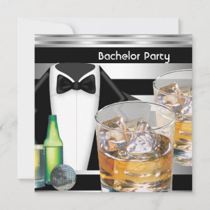 Invitation Bachelor Party Mens Boissons Tuxedo Black Silver