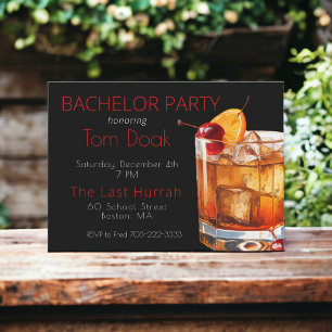 Invitation Bachelor Party Noir Moderne Vieux Boisson