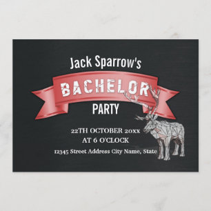 Invitation Bachelor Stag Party Red Ribbon Black Metal Texture