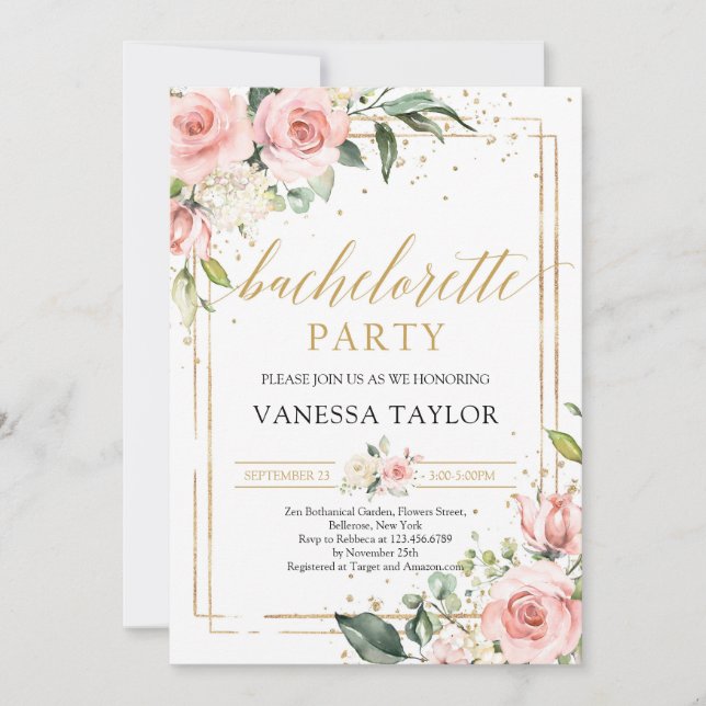 Invitation Bachelorée boho cadre rose vif (Devant)