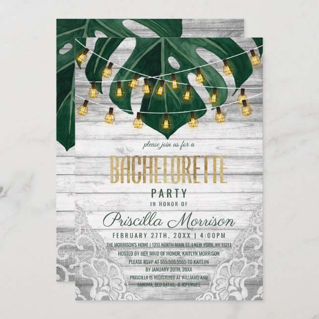 Invitation Bachelorée de dentelle de la feuille de fromage su (Devant / Derrière)