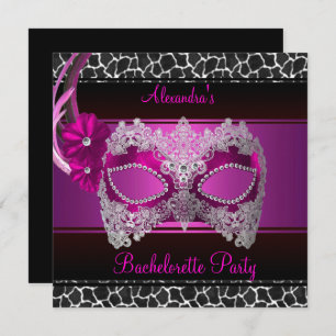 Invitation Bachelorée Fête rose vif Masque noir blanc