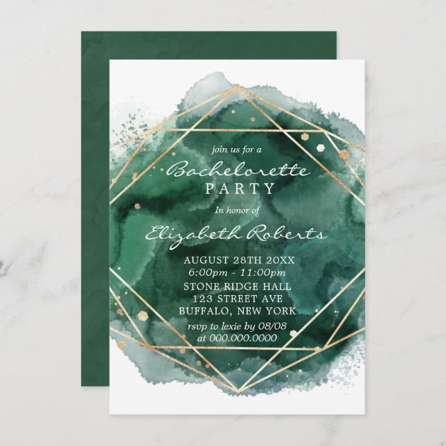 Invitation Bachelorée Vert et Or (Devant / Derrière)