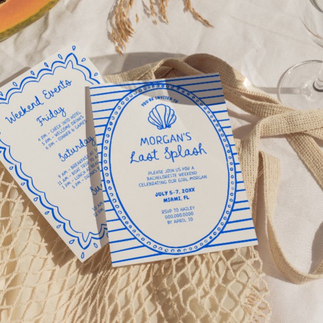 Invitation Bachelorette à Dernier éclaboussure à main bleue (Créateur téléchargé)