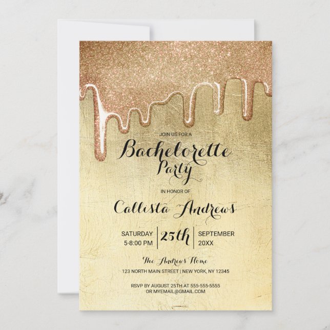 Invitation Bachelorette à Parties scintillant épaisse or glam (Devant)