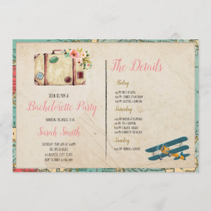 Invitation Bachelorette à thème voyage avec équipe de fête it