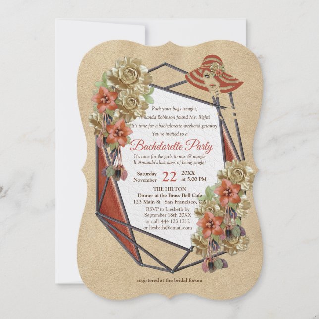 Invitation Bachelorette Art Cuir Géométrique (Devant)