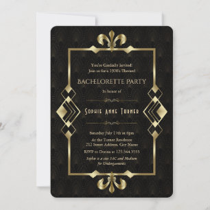 Invitation Bachelorette Art Déco Gold des années 20